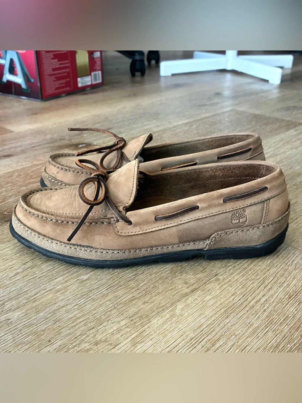 Timberland Brown Tan Nubuck Leather Moccasin Boat Shoes Men’s Size 7.5